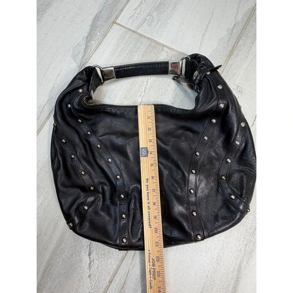 Stuart Weitzman Black Leather Studded Hobo Shoulder Bag Silver Hardware